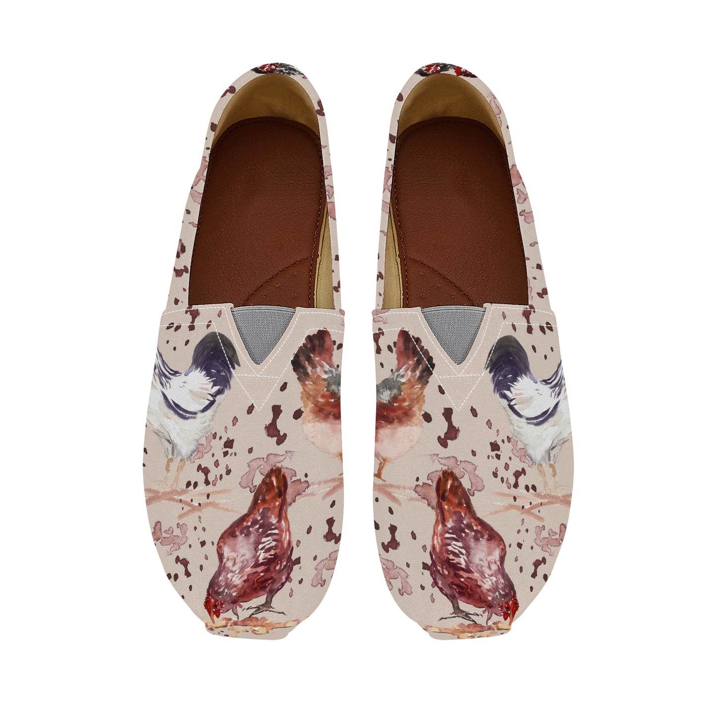 Chicken Watercolor Print Casual Flat Driving Shoe