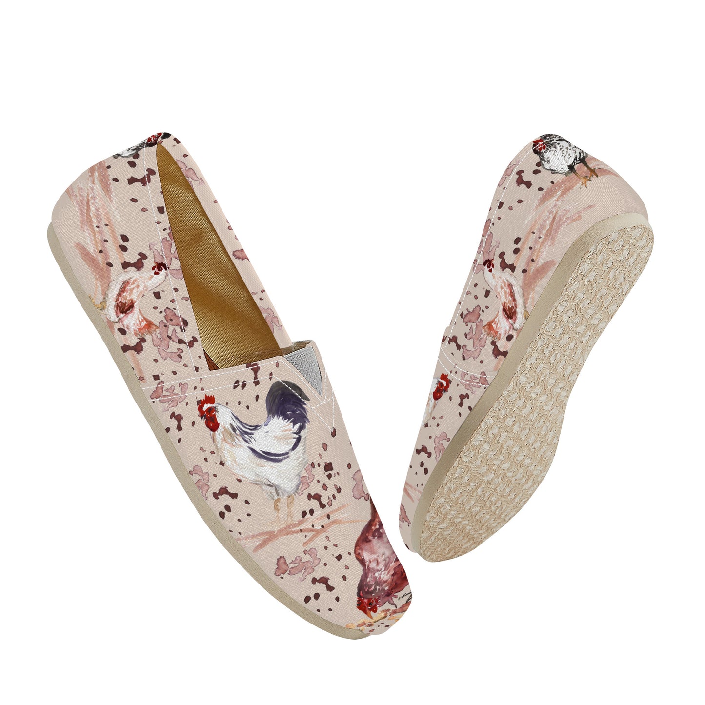 Chicken Watercolor Print Casual Flat Driving Shoe