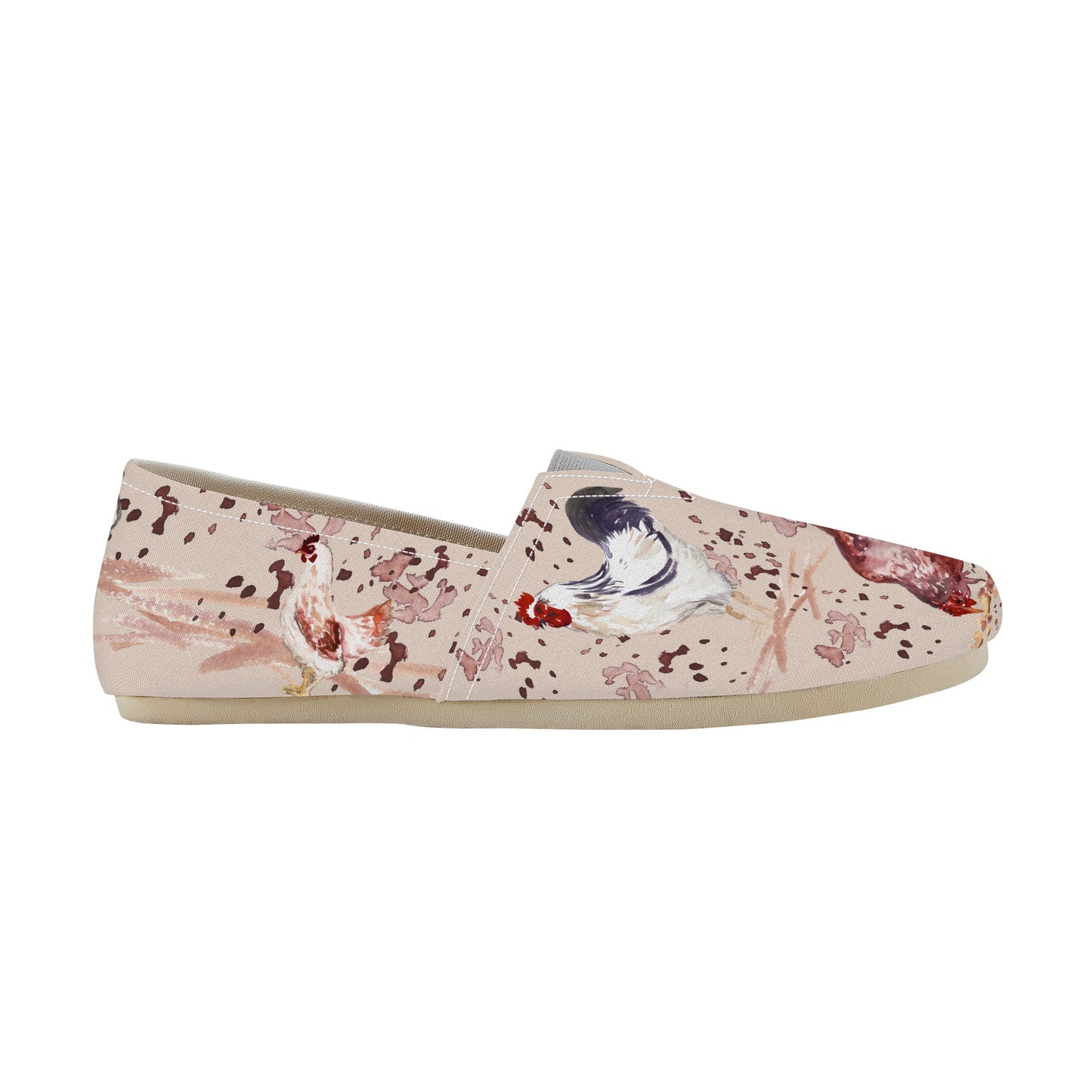 Chicken Watercolor Print Casual Flat Driving Shoe
