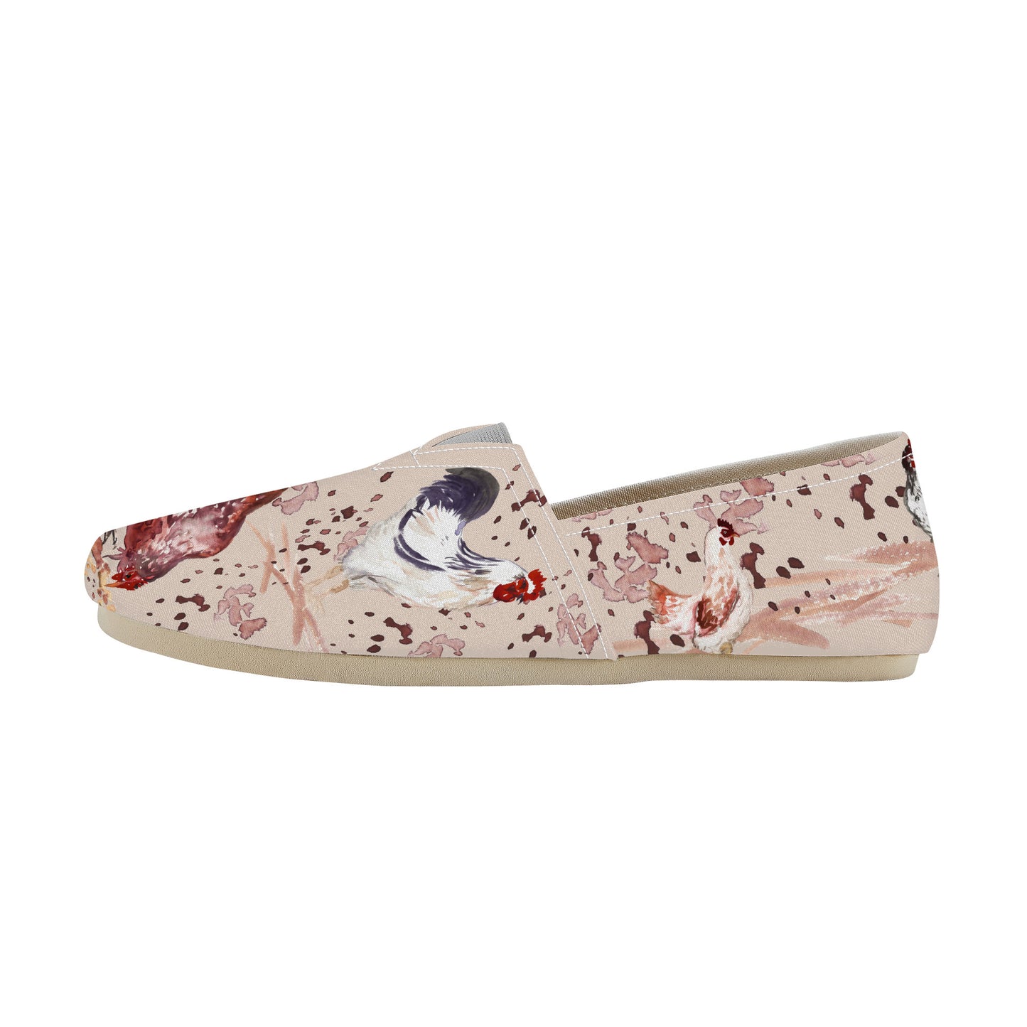 Chicken Watercolor Print Casual Flat Driving Shoe