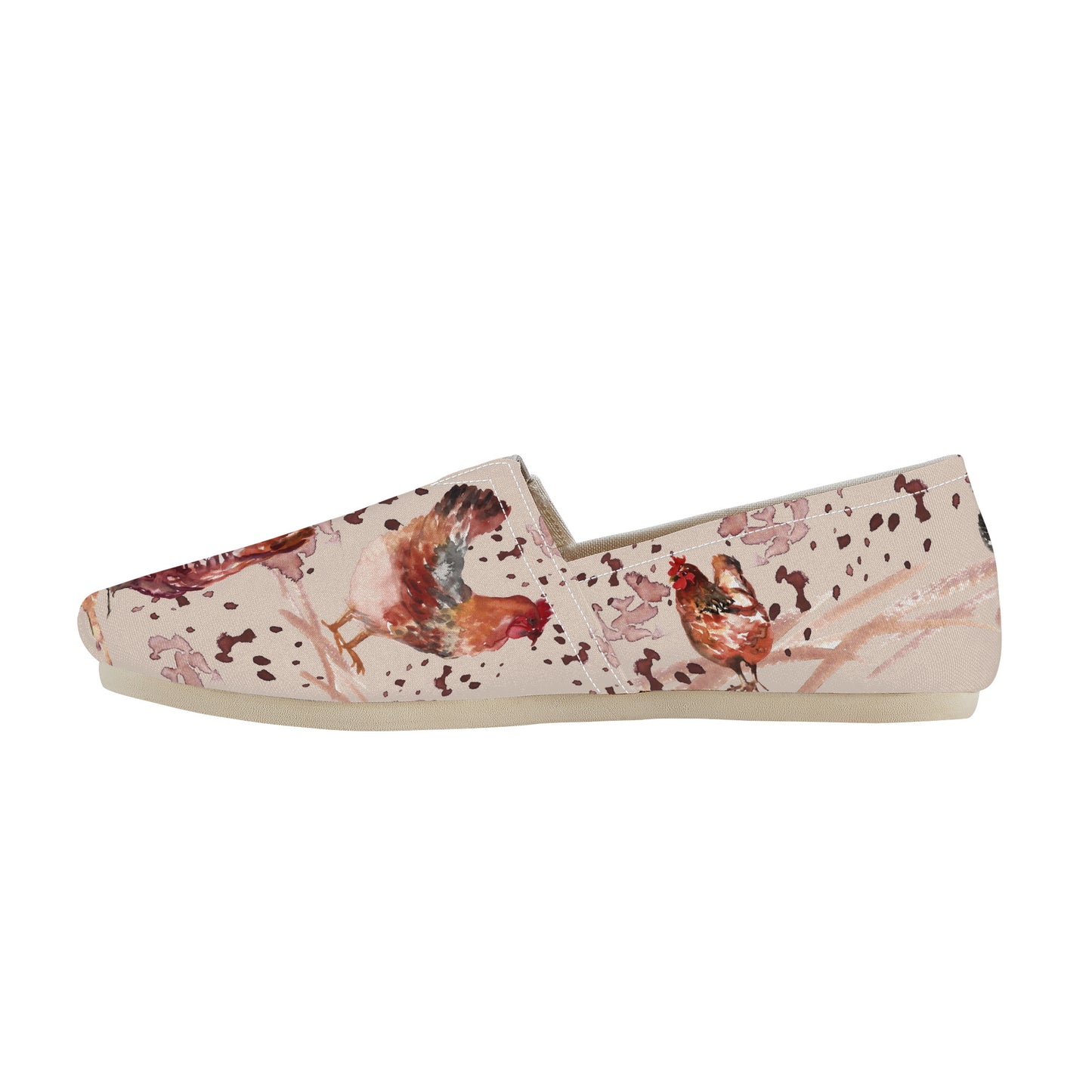 Chicken Watercolor Print Casual Flat Driving Shoe