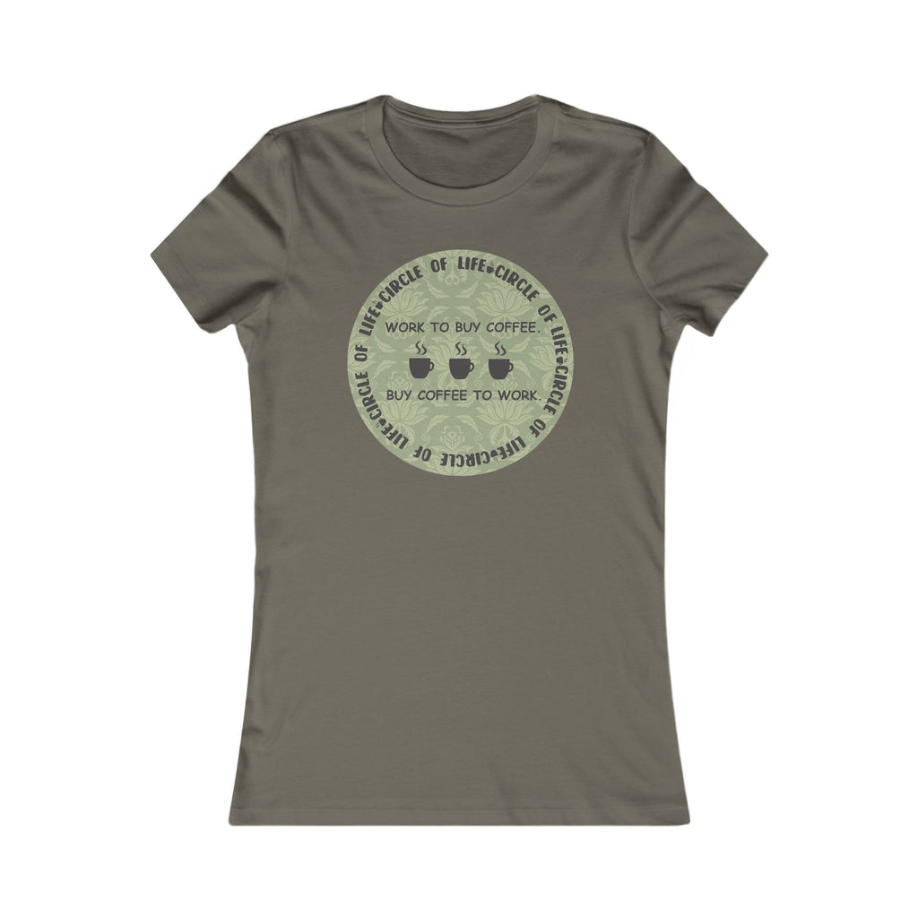 Women's Coffee Lover Tee — "Work to Buy Coffee, Buy Coffee to Work" Graphic