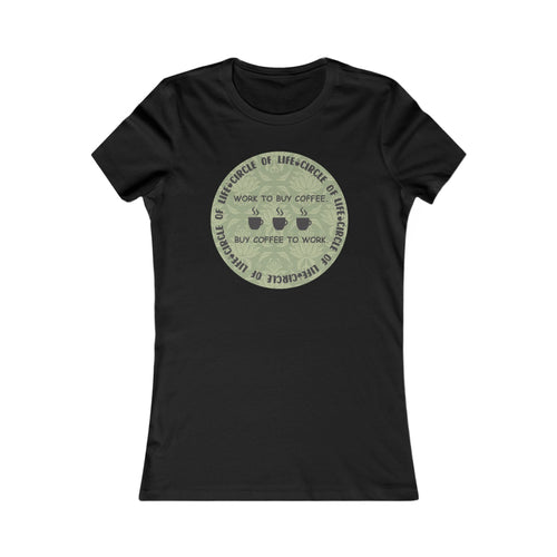 Women's Coffee Lover Tee — "Work to Buy Coffee, Buy Coffee to Work" Graphic