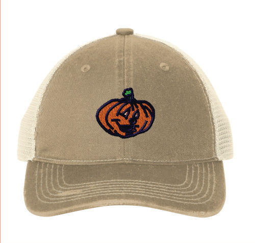 Embroidered Pumpkin Khaki Hat