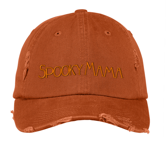 Spooky Mama Embroidered Distressed Twill Cap